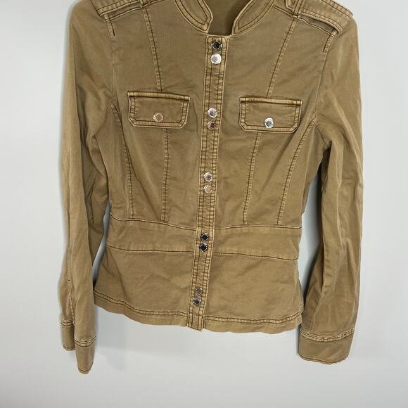 White House Black Market Snap Front Snatch Waist Stretch Military Jacket Size 0 - Picture 3 of 16